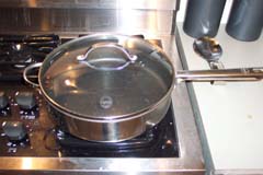 A large covered skillet